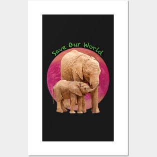 Save Our World - Elephants in Sandstone Brown. Posters and Art